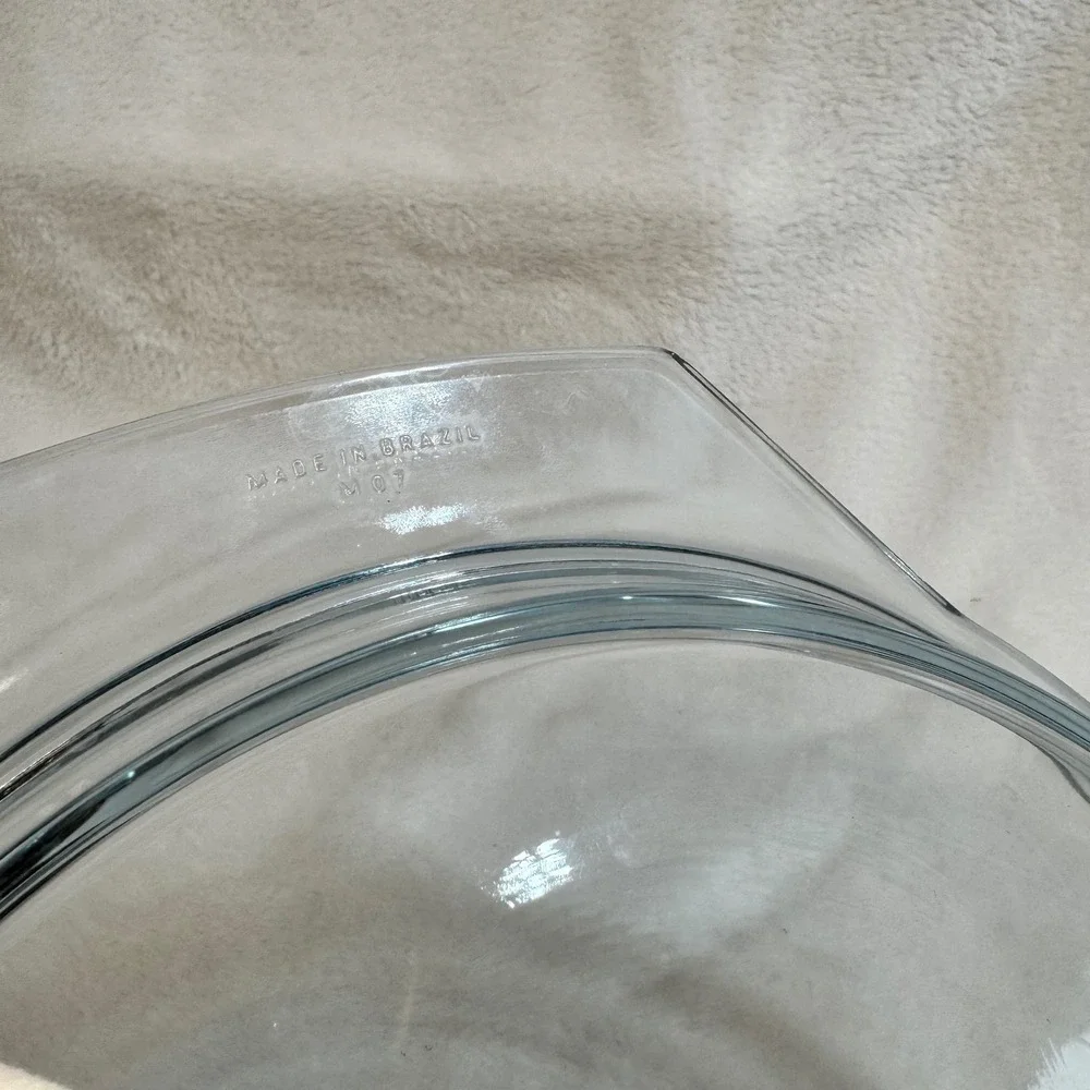 Marinex Round Glass Blue Tint Baking‎ Dish Pie Plate Ovenware Made in Brazil M07